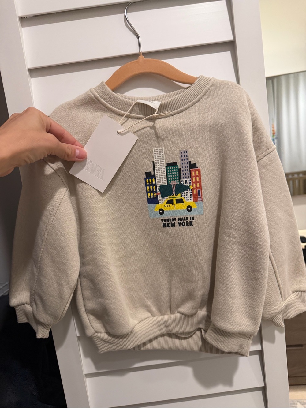 Zara Cream Kids Sweatshirt with Colorful NYC Taxi Graphic